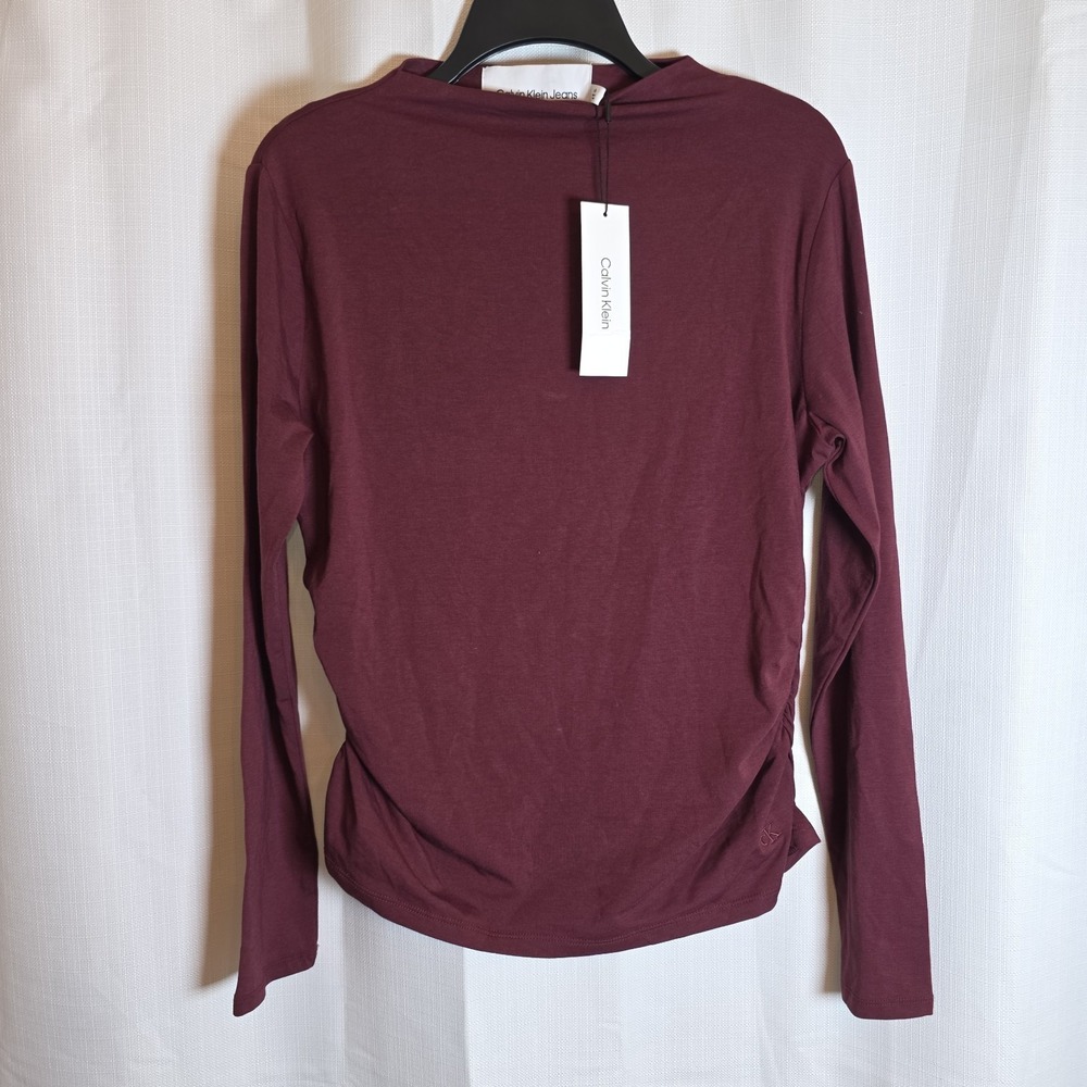 Calvin Klein Women's Blouse Size Large Burgundy Long Sleeve NWT Modal Blend
